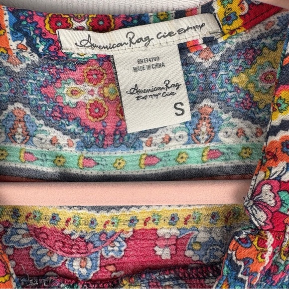 American Rag Colorful Sleeveless Boho Print Button Up Tie Front Peasant Sm Top - Picture 3 of 8